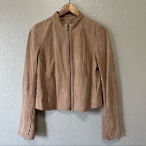Vince Pink Suede Moto Jacket Lamb Leather
